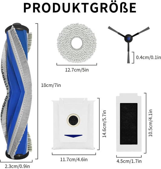 19-Piece Accessory Set for Ecovacs Deebot T30 Pro Omni / T30 Omni, 1 Rubber Main Brush, 4 Filters, 4 Wipes, 4 Side Brushes, 6 Dust Bags