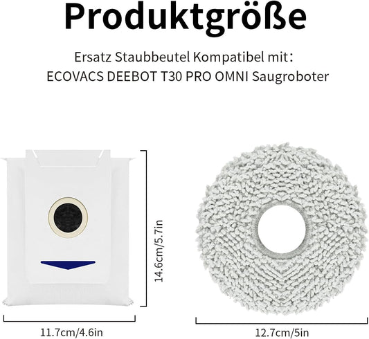 Accessory Set for Ecovacs Deebot T30 Omni / T30 Pro Omni, 4 Wipes and 10 Vacuum Cleaner Bags