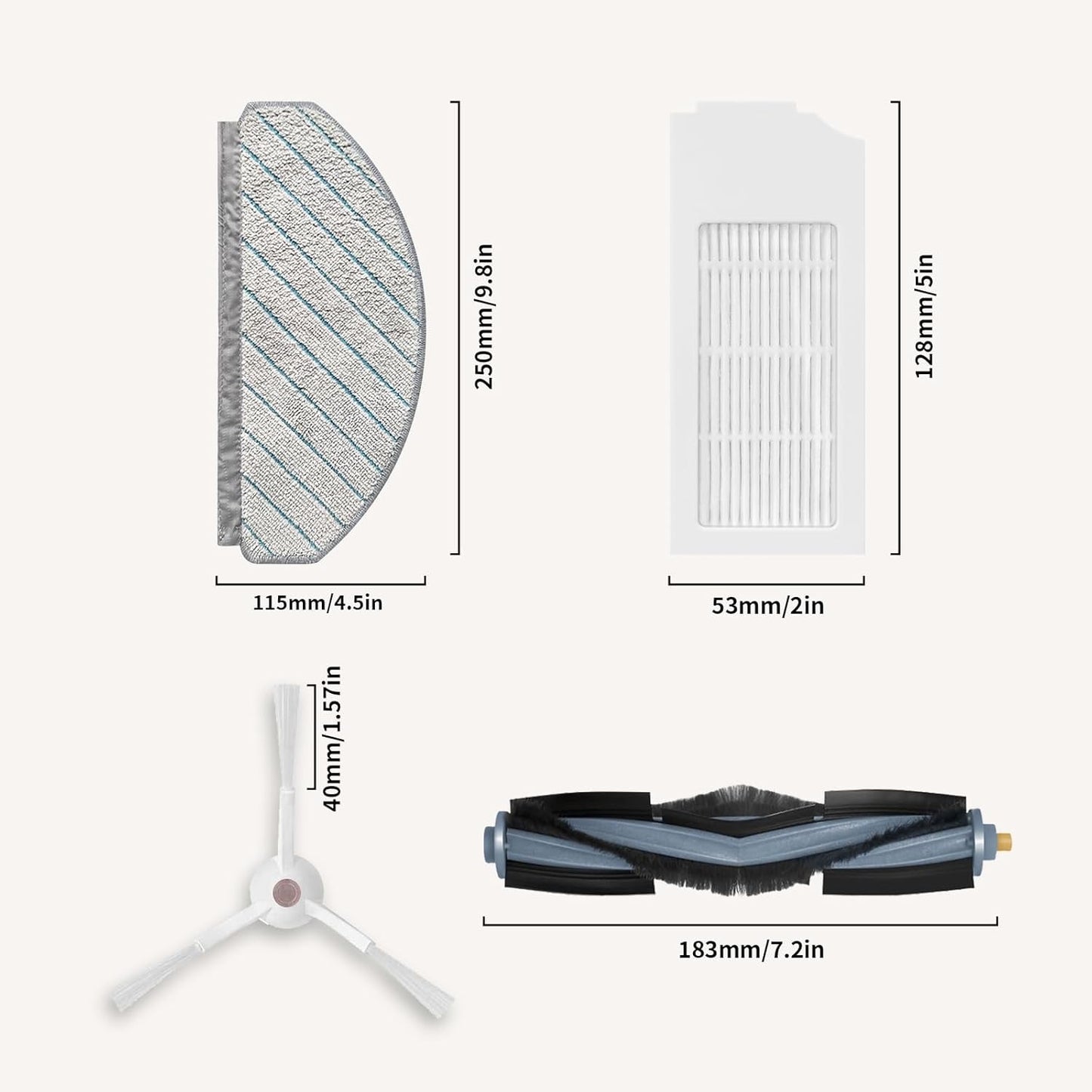 Replacement Accessory Set for Ecovacs Deebot T10+, 1 Main Brush, 2 Filters, 4 Side Brushes, 4 Mop Cloths, 1 Brush Cleaning Tool