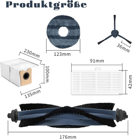 19 Piece Accessory Set for Omni C20 Robot Vacuum Cleaner, 1 Roller Brush, 4 Filters, 4 Mop Pads, 4 Side Brushes, 6 Vacuum Bags