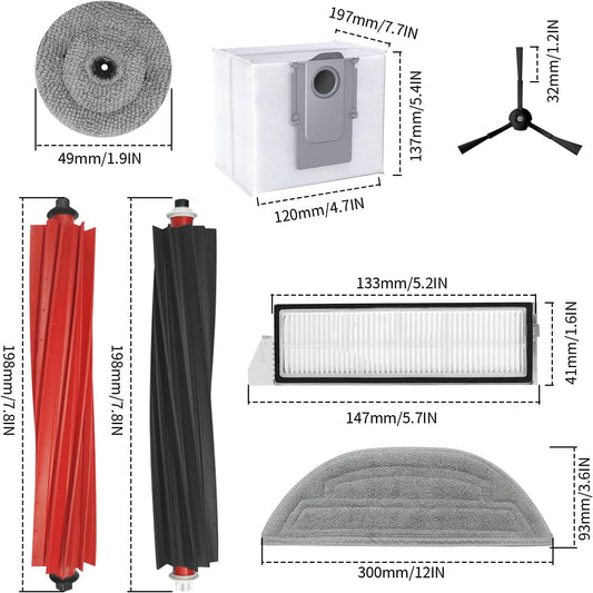 24-Piece Accessory Set Replacement Compatible with Roborock S8 MaxV Ultra Robot Vacuum Cleaner, 2 Roller Brushes, 4 Filters, 6 Side Brushes, 8 Wipes, 4 Dust Bags (Suit 1)