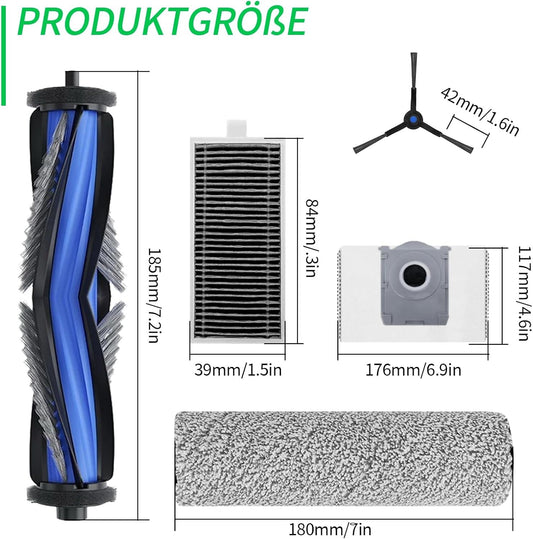 14 Piece Accessory Set for Ecovacs Debot X8 Pro Omni / X8 Omni Robot Vacuum Cleaner, 1 Main Brush, 1 Mop Cleaning Roller, 4 Filters, 4 Side Brushes, 4 Dust Bags