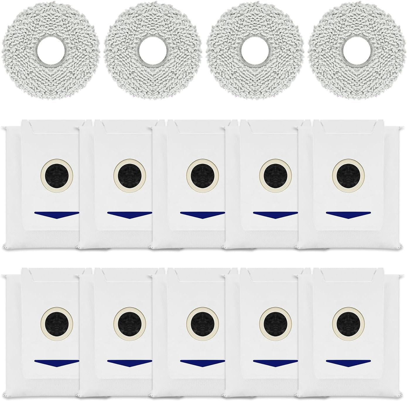Accessory Set for Ecovacs Deebot T30 Omni / T30 Pro Omni, 4 Wipes and 10 Vacuum Cleaner Bags