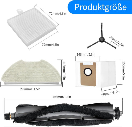 17 Piece Accessory Set for Airrobo T20 Robot Vacuum Cleaner, 1 Main Brush, 4 Wipes, 4 HEPA Filters, 4 Side Brushes and 4 Dust Bags