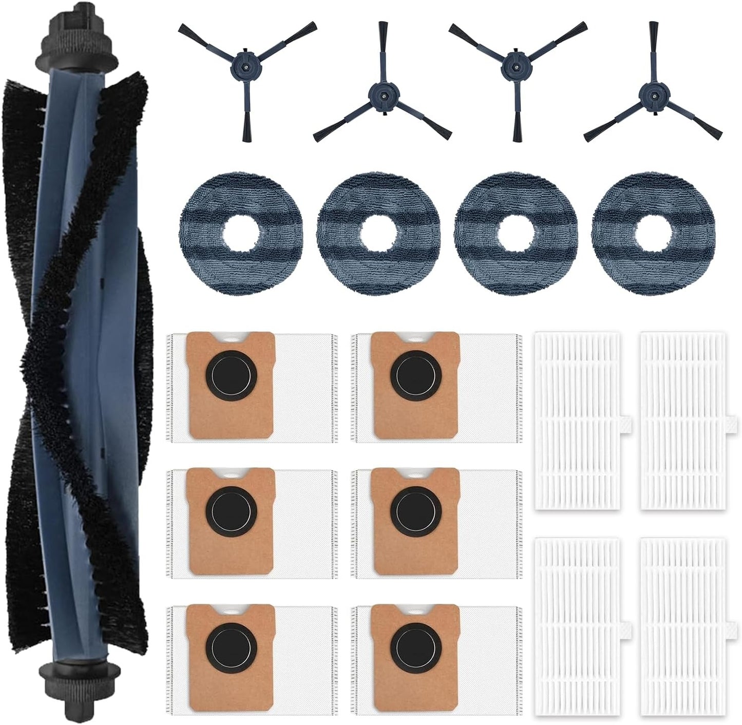 19 Stück Zubehörset für Eufy Omni C20 Saugroboter,1 Rollbürste, 4 Filter,4 Wischpads, 4 Seitenbürsten, 6 Staubbeutel