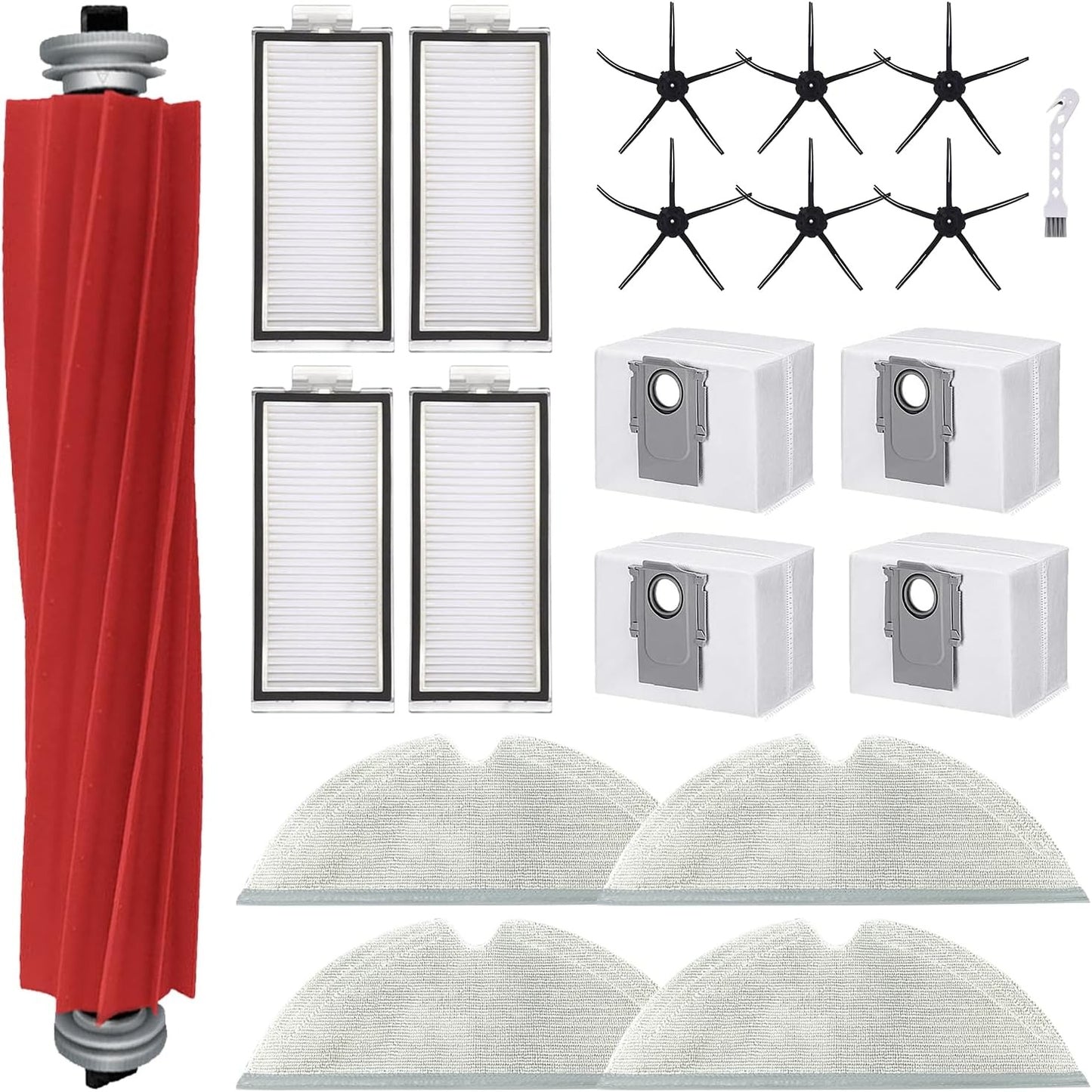 20-piece accessory set for Roborock Q7+/Q7 MAX+ vacuum cleaner, 1 x main brush, 6 x side brushes, 4 x filters, 4 x wipes, 4 x dust bags, 1 x cleaning brush