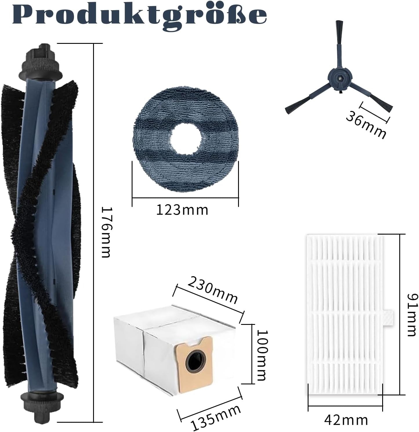 19 Stück Zubehörset für Eufy Omni C20 Saugroboter,1 Rollbürste, 4 Filter,4 Wischpads, 4 Seitenbürsten, 6 Staubbeutel