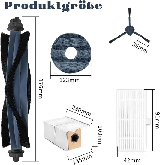 19 Stück Zubehörset für Eufy Omni C20 Saugroboter,1 Rollbürste, 4 Filter,4 Wischpads, 4 Seitenbürsten, 6 Staubbeutel