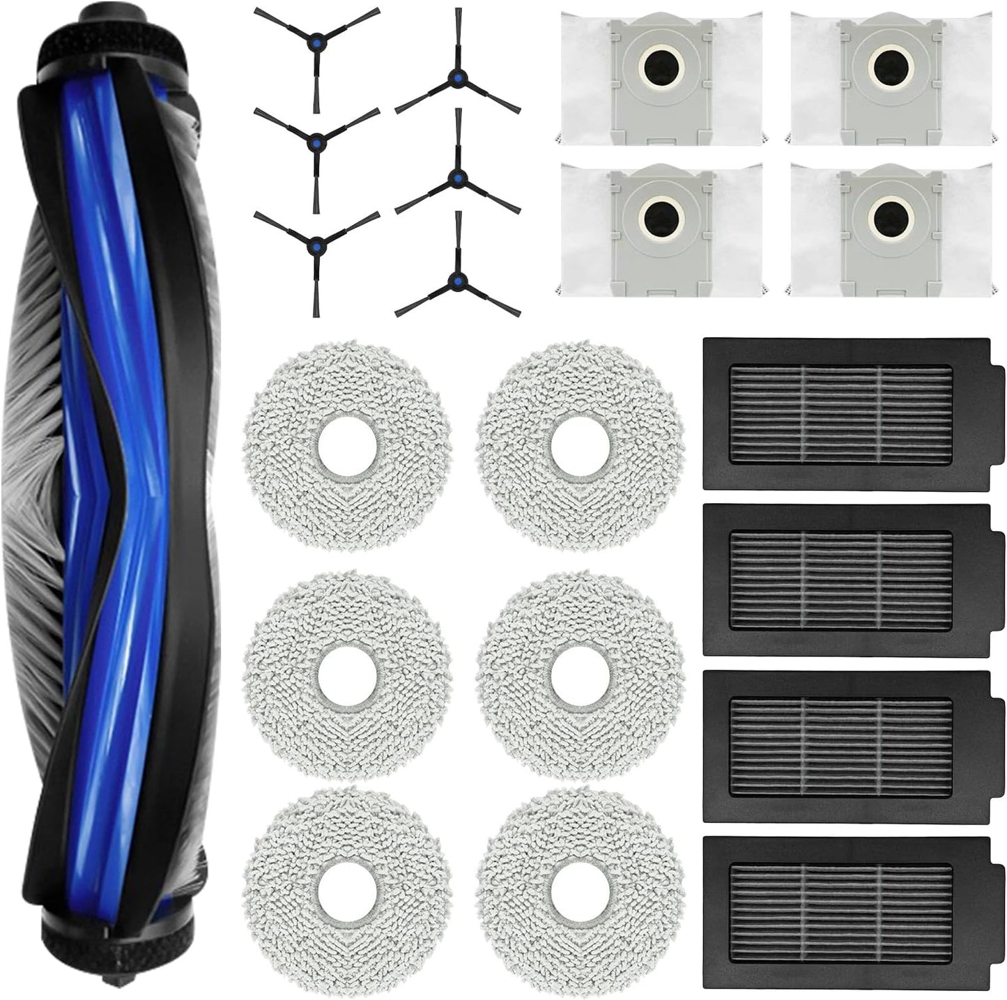 Accessory Set for Ecovacs Deebot T50 Pro Omni / T50 Pro / T50 Omni Robot Vacuum Cleaner, 1 Main Brush, 4 Wipes, 4 Filters, 6 Side Brushes, 4 Dust Bags, 1 Cleaning Brush