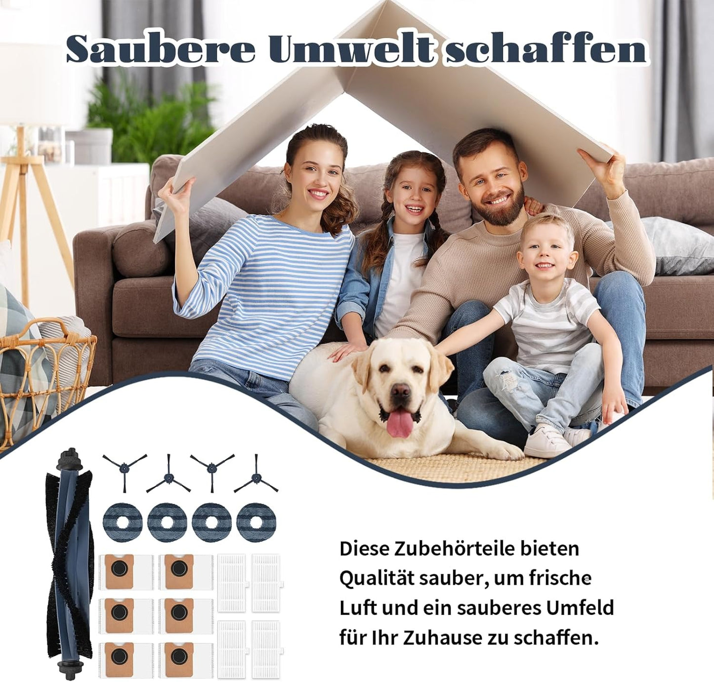 19 Stück Zubehörset für Eufy Omni C20 Saugroboter,1 Rollbürste, 4 Filter,4 Wischpads, 4 Seitenbürsten, 6 Staubbeutel