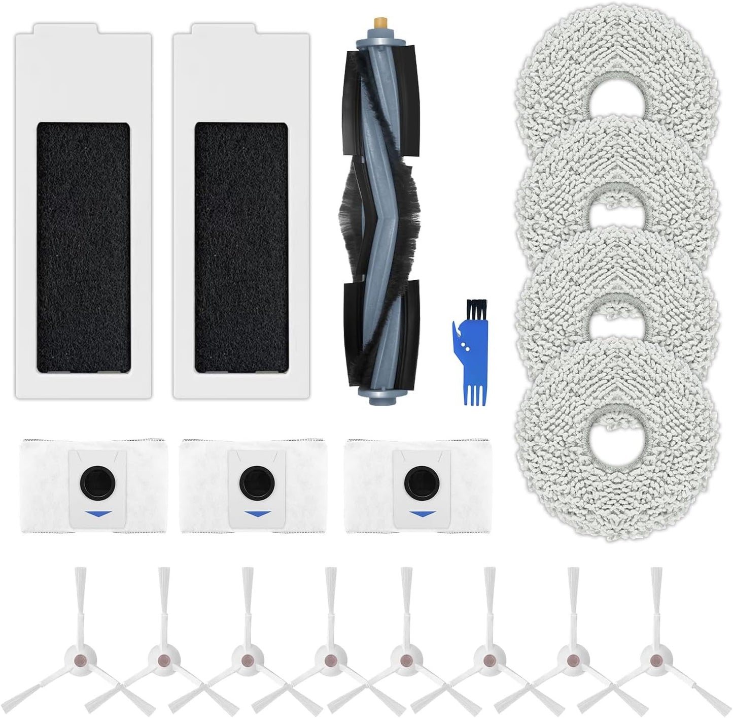 Replacement Accessory Set for Ecovacs Deebot T20 Omni / T20e Omni, 1 Main Brush, 2 Filters, 8 Side Brushes, 4 Mop Cloths, 3 Dust Bags, 1 Brush Cleaning Tool