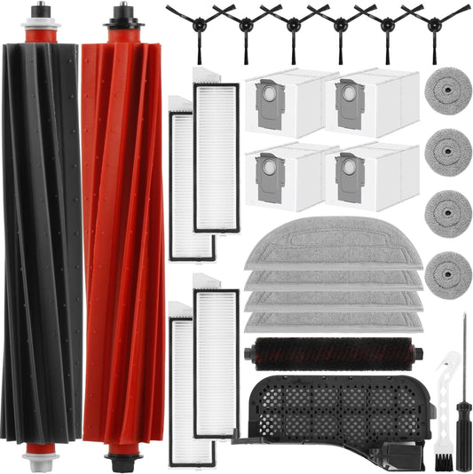 24-Piece Accessory Set Replacement Compatible with Roborock S8 MaxV Ultra Robot Vacuum Cleaner, 2 Roller Brushes, 4 Filters, 6 Side Brushes, 8 Wipes, 4 Dust Bags (Suit 1)