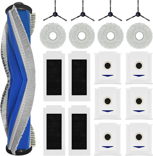 19-Piece Accessory Set for Ecovacs Deebot T30 Pro Omni / T30 Omni, 1 Rubber Main Brush, 4 Filters, 4 Wipes, 4 Side Brushes, 6 Dust Bags