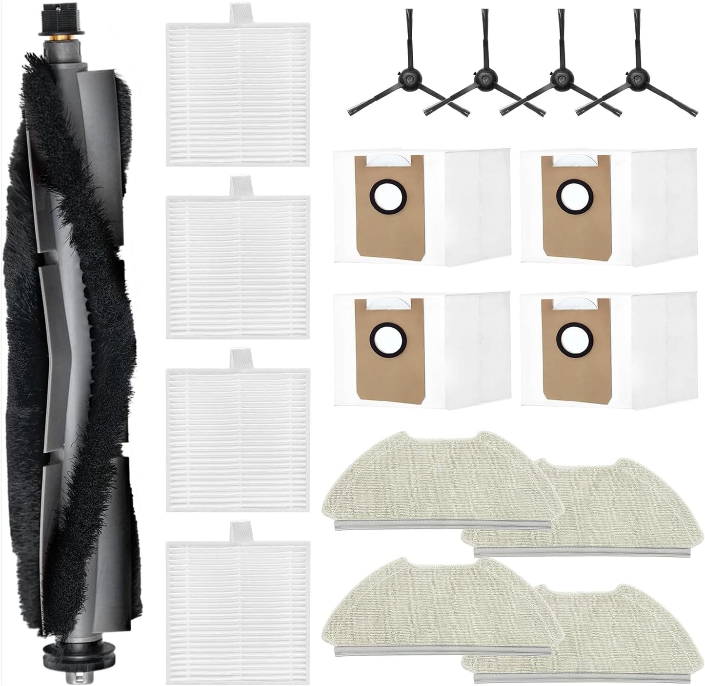 17 Piece Accessory Set for Airrobo T20 Robot Vacuum Cleaner, 1 Main Brush, 4 Wipes, 4 HEPA Filters, 4 Side Brushes and 4 Dust Bags