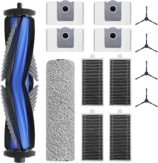 14 Piece Accessory Set for Ecovacs Debot X8 Pro Omni / X8 Omni Robot Vacuum Cleaner, 1 Main Brush, 1 Mop Cleaning Roller, 4 Filters, 4 Side Brushes, 4 Dust Bags