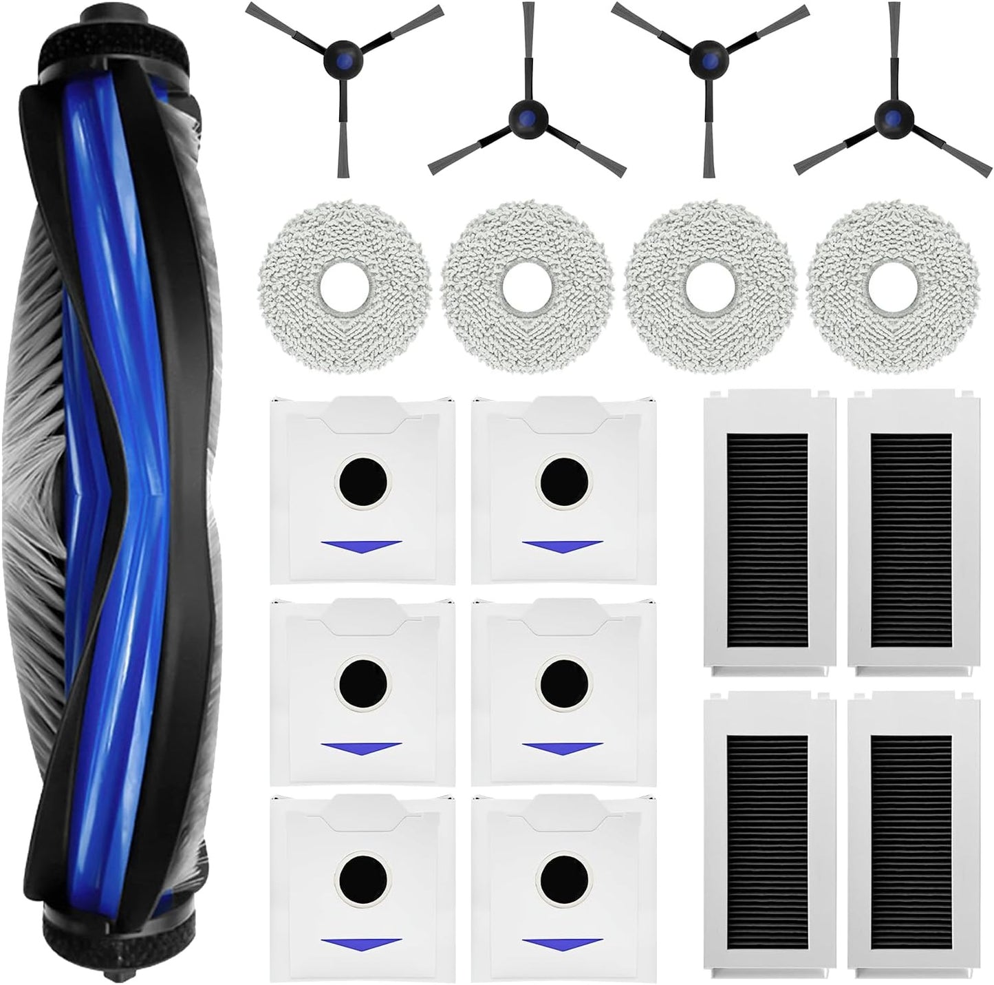 19-Piece Accessory Set for Ecovacs Deebot N30 Pro OMNI/N30 OMNI Robot Vacuum Cleaner, 1 Main Brush, 4 Filters, 4 Wipes, 4 Side Brushes, 6 Dust Bags, Replacement Parts Robot Vacuum Cleaner Accessories