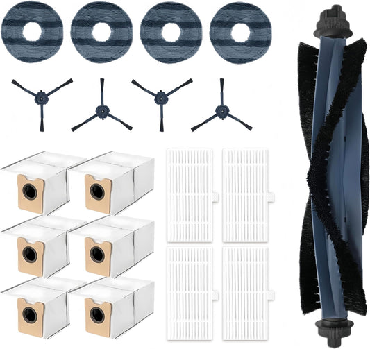19 Piece Accessory Set for Omni C20 Robot Vacuum Cleaner, 1 Roller Brush, 4 Filters, 4 Mop Pads, 4 Side Brushes, 6 Vacuum Bags