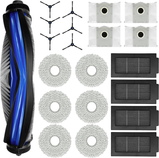 Accessory Set for Ecovacs Deebot T50 Pro Omni / T50 Pro / T50 Omni Robot Vacuum Cleaner, 1 Main Brush, 4 Wipes, 4 Filters, 6 Side Brushes, 4 Dust Bags, 1 Cleaning Brush